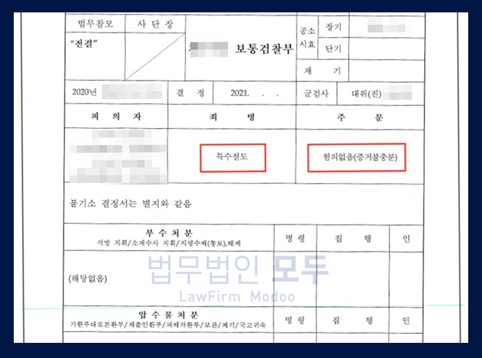 특수절도(헌병대, 군검찰) 사건 | 무혐의 판결